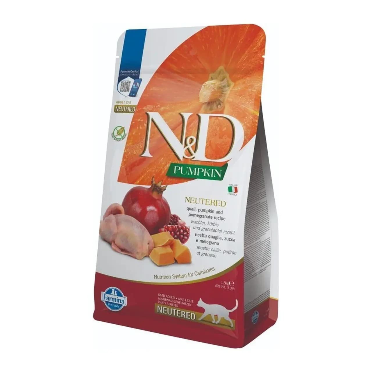 Сухий корм Farmina N&D Grain Free Pumpkin Neutered для дорослих котів перепілка гарбуз та гранат 1.5 кг