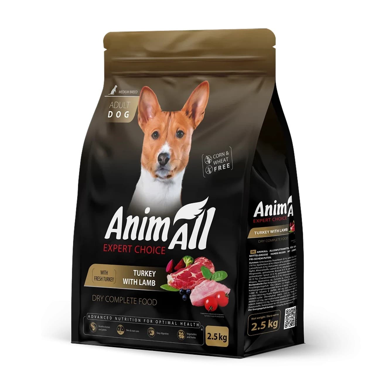 Сухий корм AnimAll для дорослих собак середніх порід зі свіжою індичкою та ягням 2.5 кг