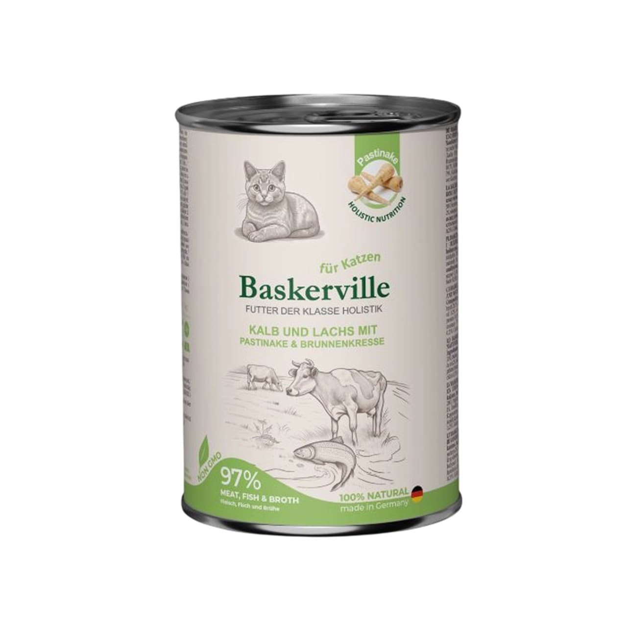 Вологий корм Baskerville Holistic Kalb und Lachs для дорослих котів телятина лосось і пастернак 400 г