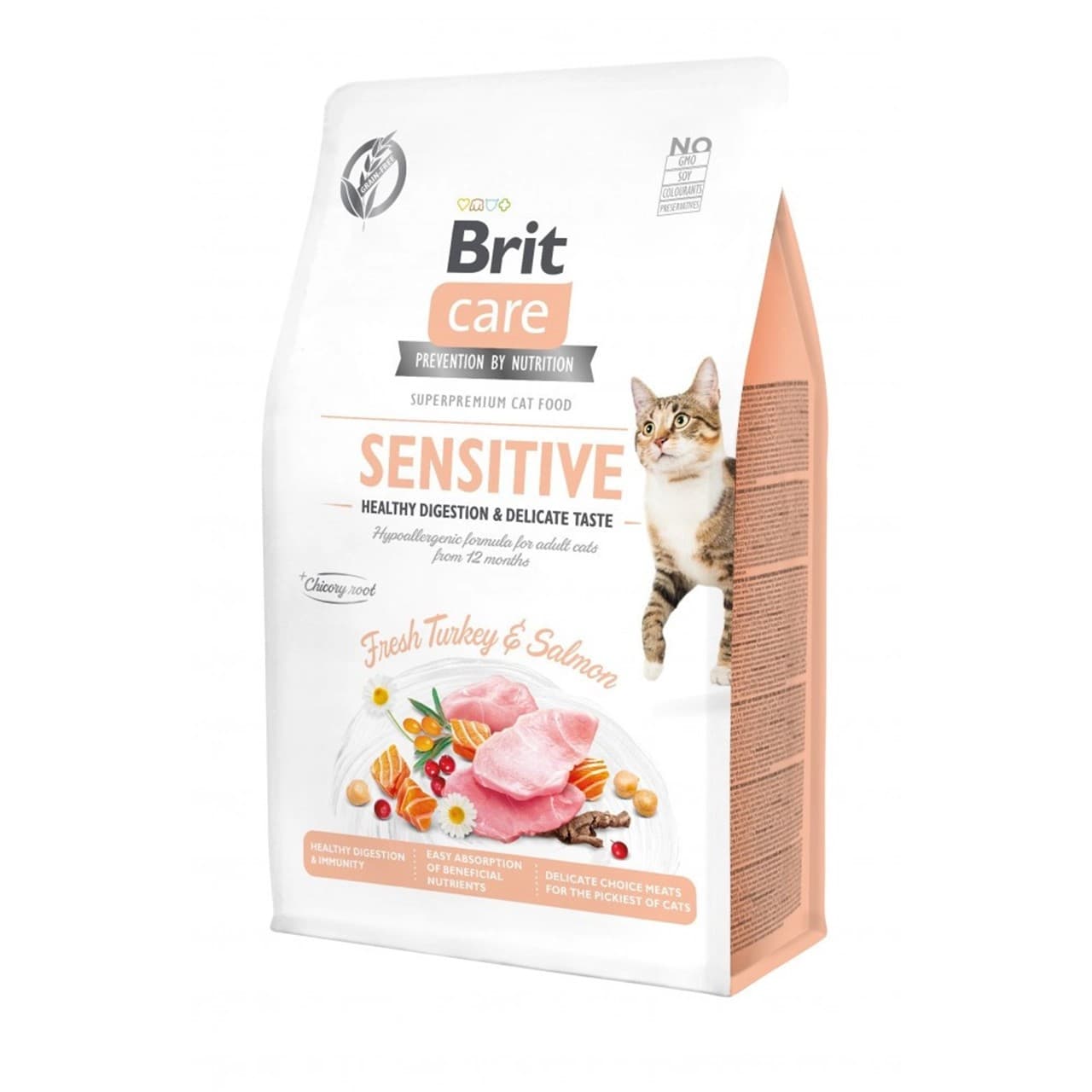 Сухий корм Brit Care Cat Grain Free Sensitive HDigestion Delicate Taste для котів з індичкою та лососем 400 г