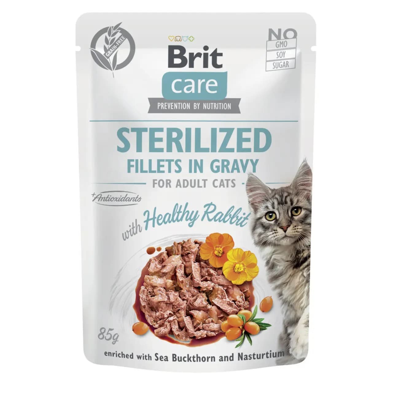 Вологий корм Brit Care Fillets in Gravy Healthy Rabbit Sterilized для стерилізованих котів філе в соусі з кроликом 85г