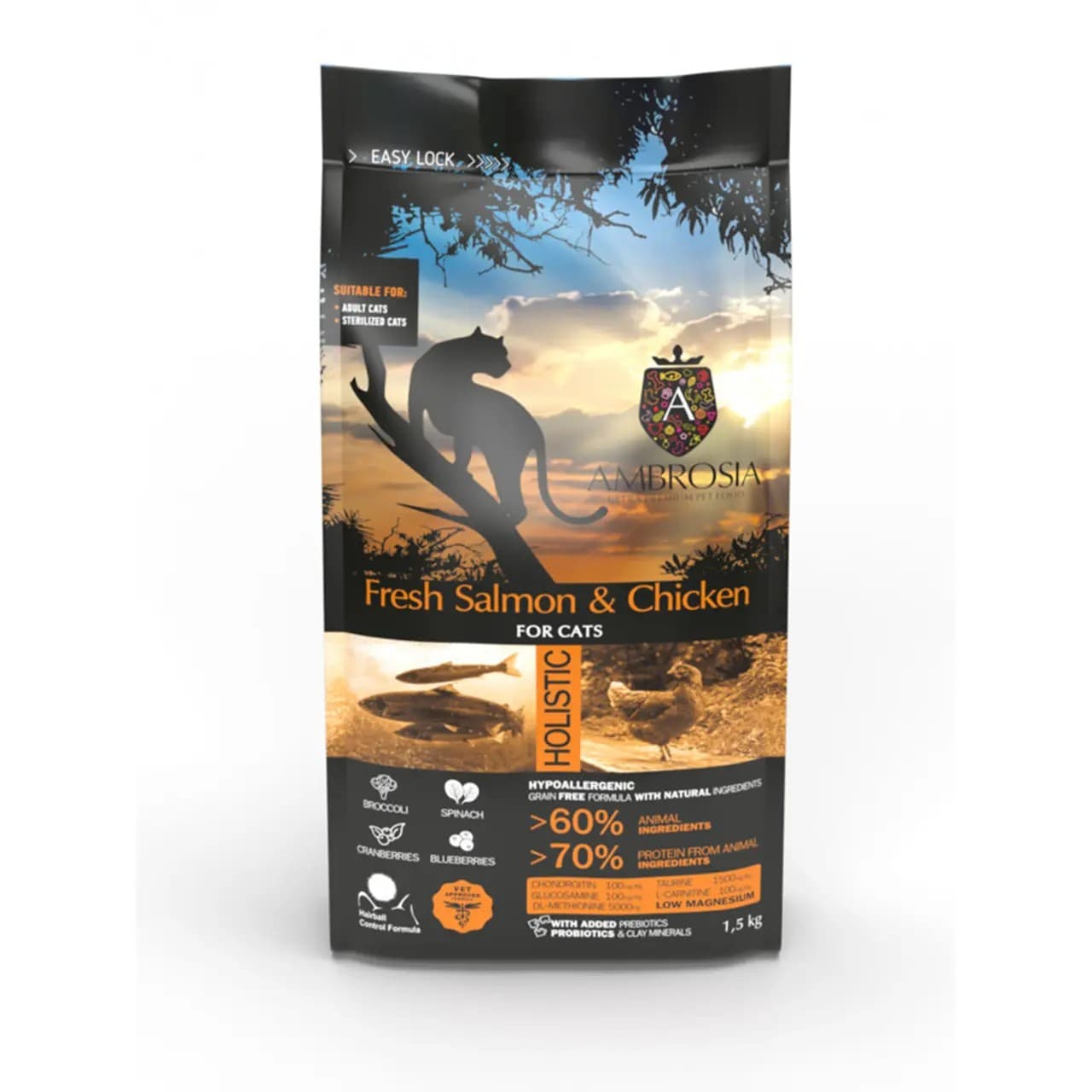 Сухий корм Ambrosia Grain Free зі свіжим лососем та куркою для стерилізованих котів 1.5кг