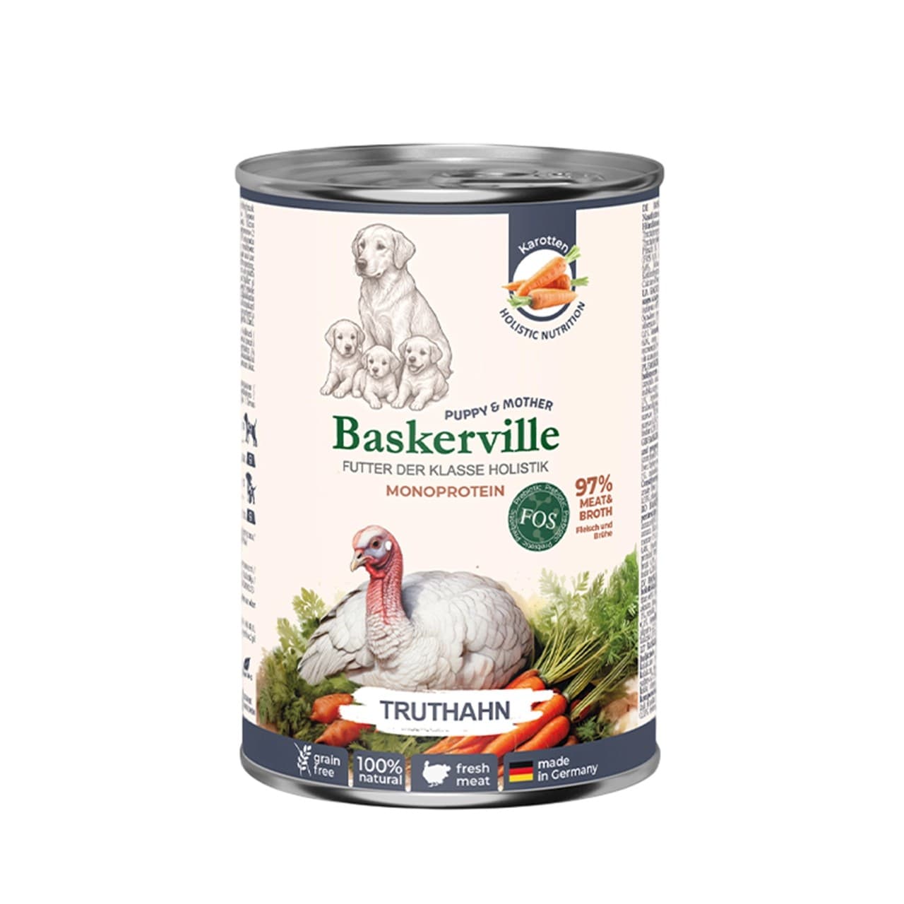 Вологий корм Baskerville Пребіо для цуценят та вагітних собак індичка з морквою 400 г