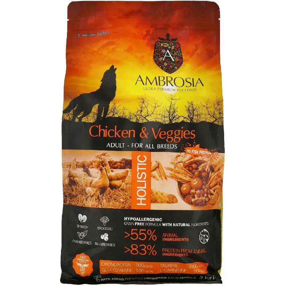 Сухий корм Ambrosia Grain Free для дорослих собак усіх порід з куркою та овочами 2 кг