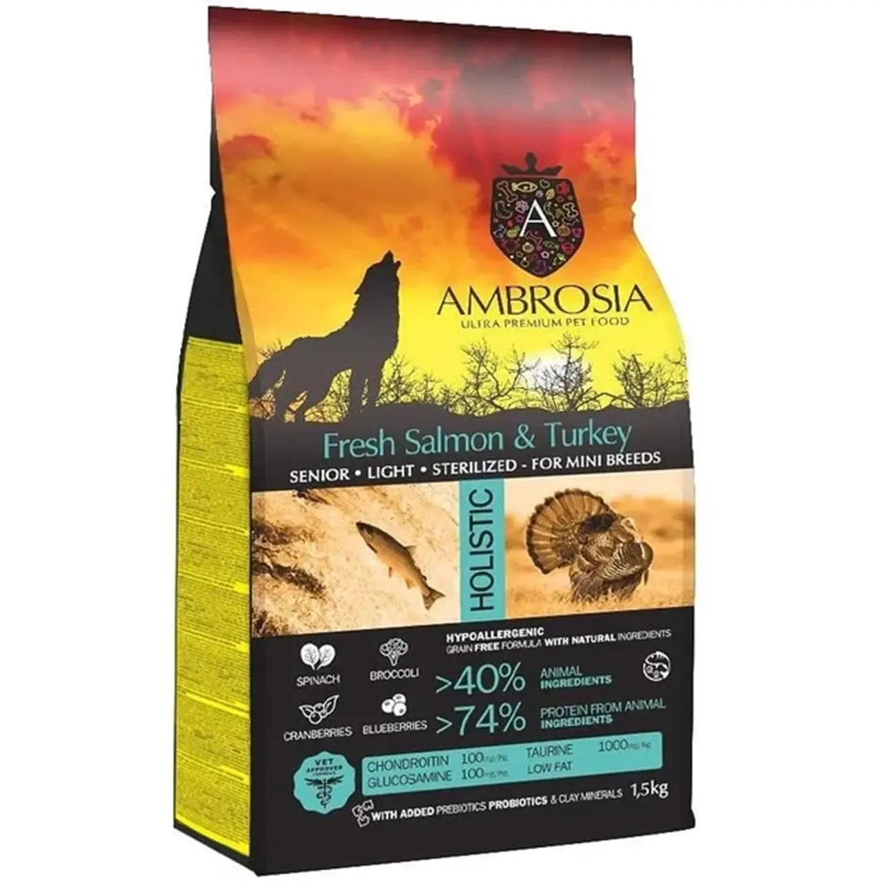 Сухий корм Ambrosia Grain Free для літніх стерилізованих собак міні порід з індичкою та свіжим лососем 1.5 кг Сухий корм Ambrosia Grain Free для літніх стерилізованих собак міні порід з індичкою та свіжим лососем 1.5 кг