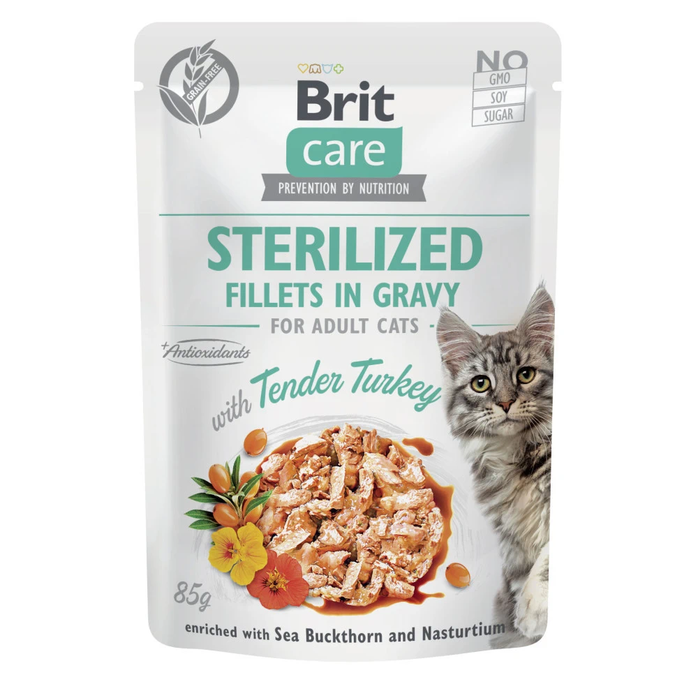 Корм вологий Brit Care Fillets in Gravy Tender Turkey Sterilized для стерилізованих котів філе в соусі з індичкою 85 г