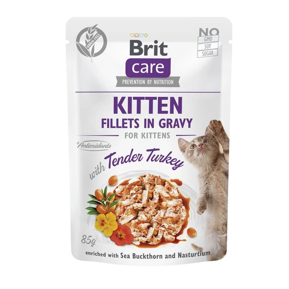 Корм вологий Brit Care Fillets in Gravy Tender Turkey Kitten для кошенят філе в соусі з індичкою 85 г