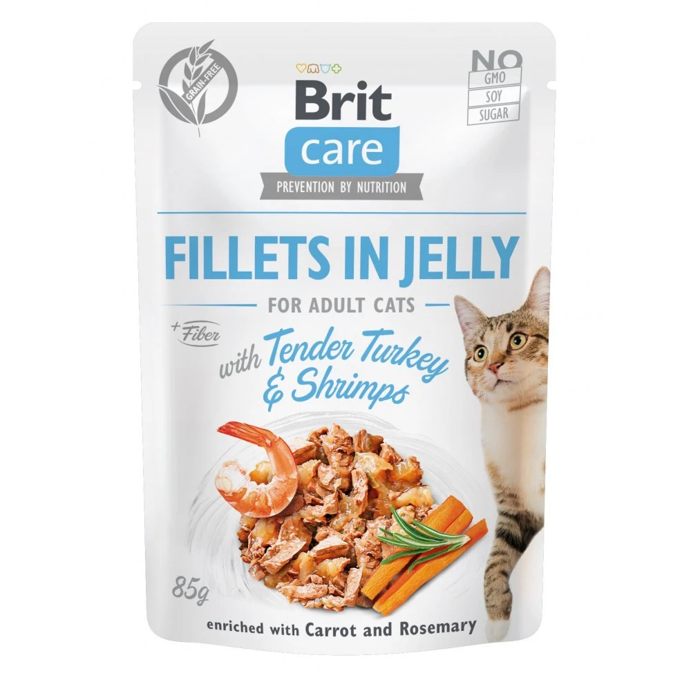 Корм вологий Brit Care Fillets in Jelly Tender Turkey & Shrimps для котів філе в желе з індичкою та креветками 85 г