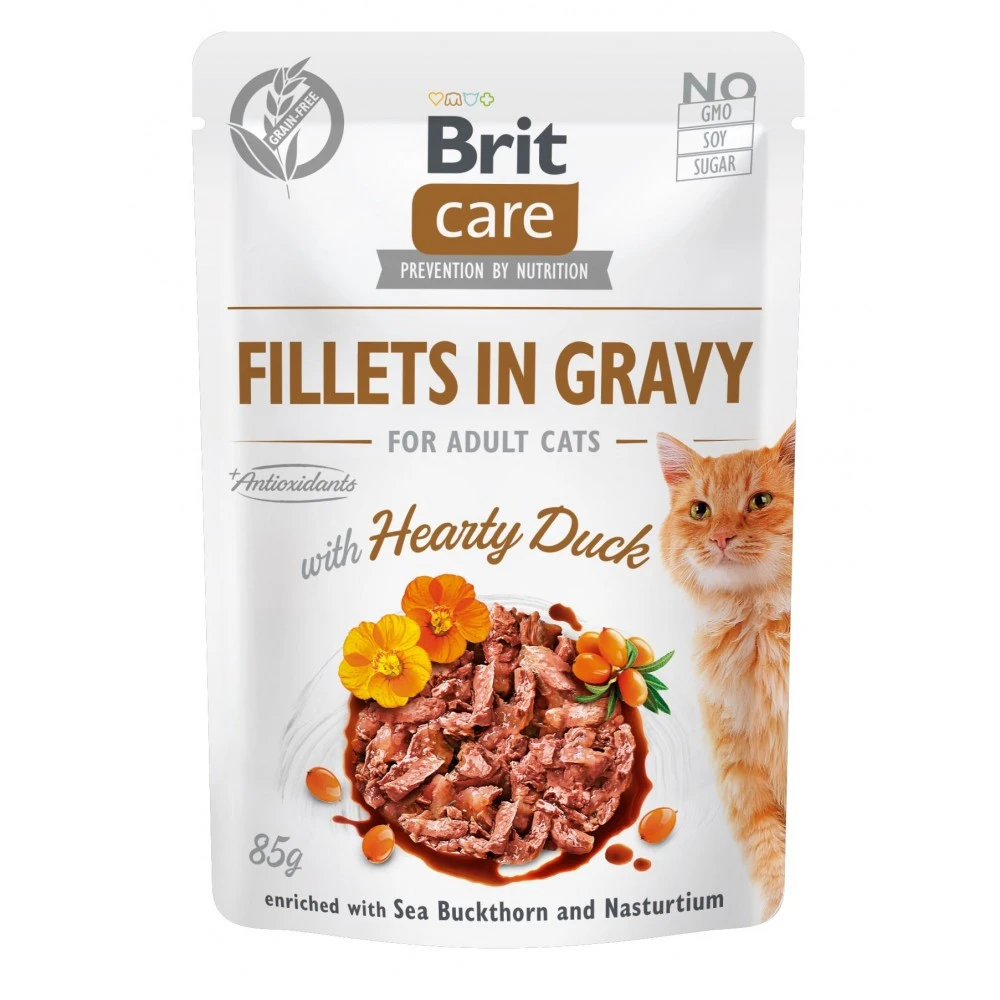 Корм вологий Brit Care Fillets in Gravy Hearty Duck для котів філе в соусі з качкою 85 г