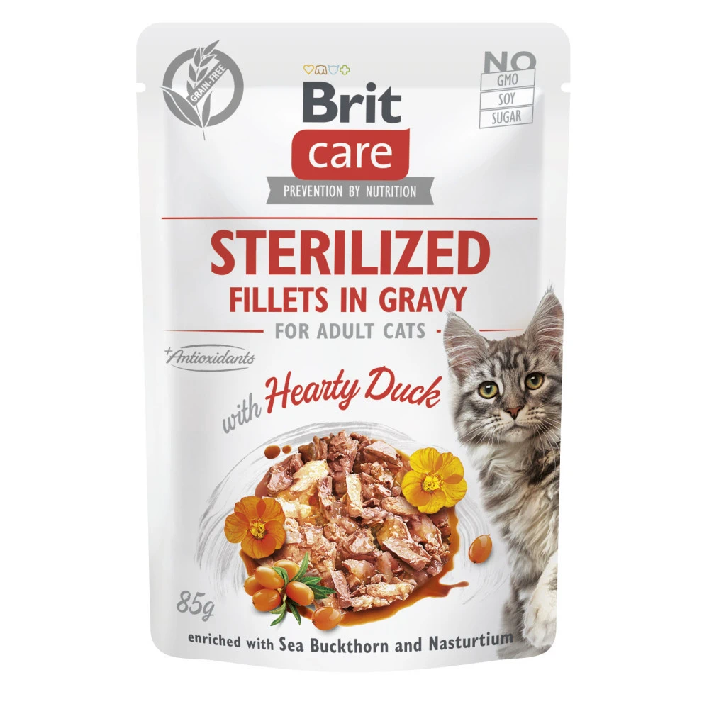 Корм вологий Brit Care Fillets in Gravy Hearty Duck Sterilized для стерилізованих котів філе в соусі з качкою 85 г