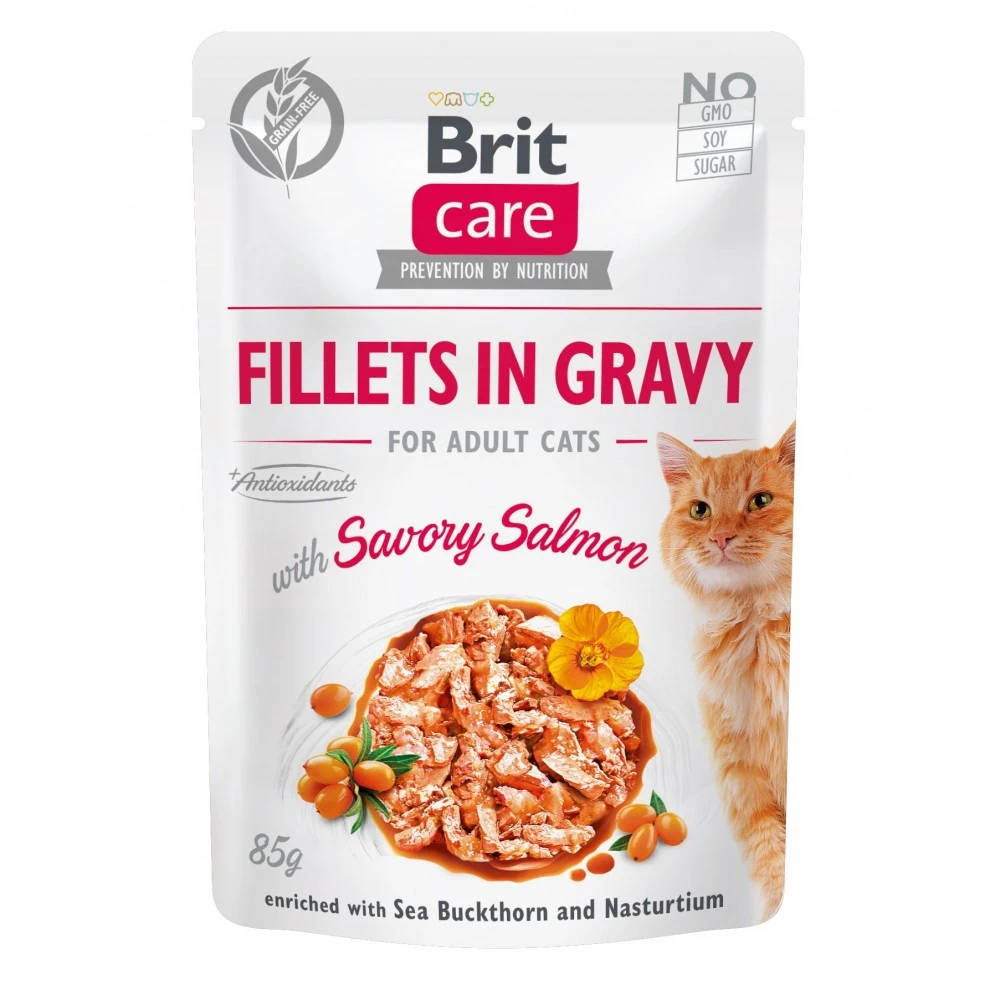 Корм вологий Brit Care Fillets in Gravy Savory Salmon для котів філе в соусі з пікантним лососем 85 г