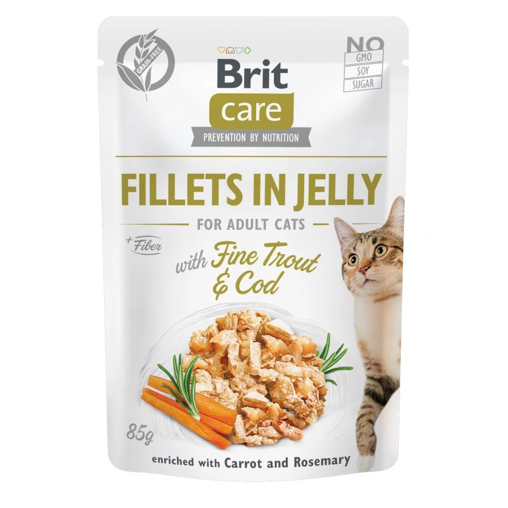 Корм вологий Brit Care Fillets in Jelly Fine Trout & Cod для котів філе в желе з тріскою та фореллю 85 г