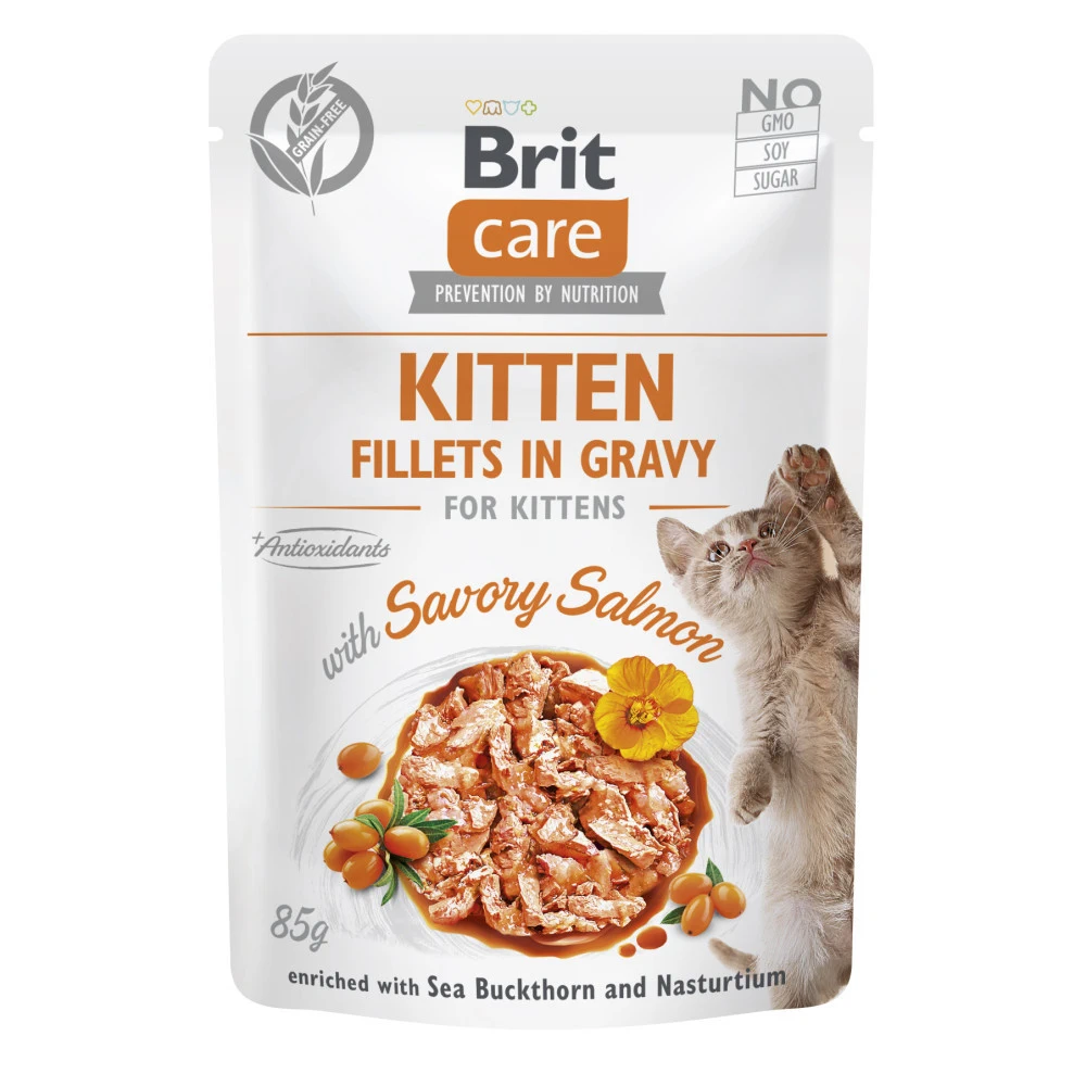 Корм вологий Brit Care Fillets in Gravy Savory Salmon Kitten для кошенят філе в соусі з лососем 85 г