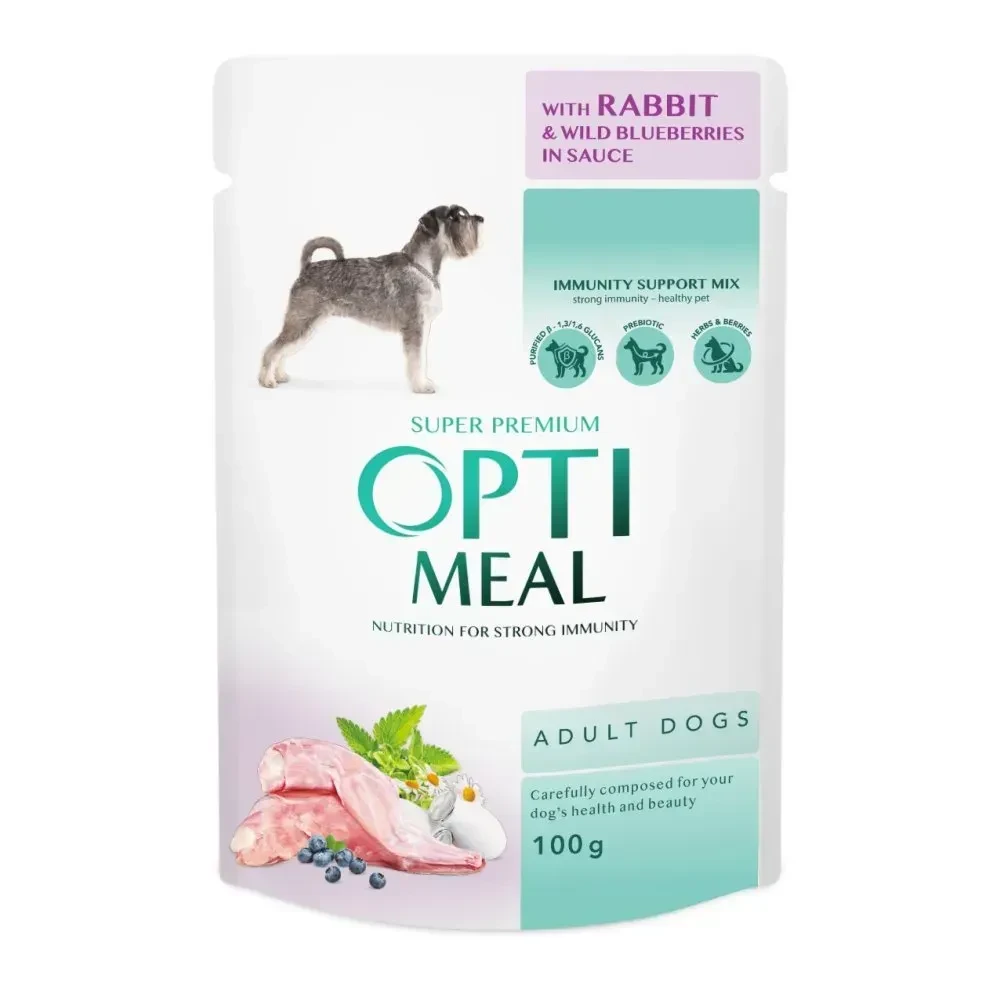 Вологий корм Optimeal Adult для собак кролик та чорниця 100 г
