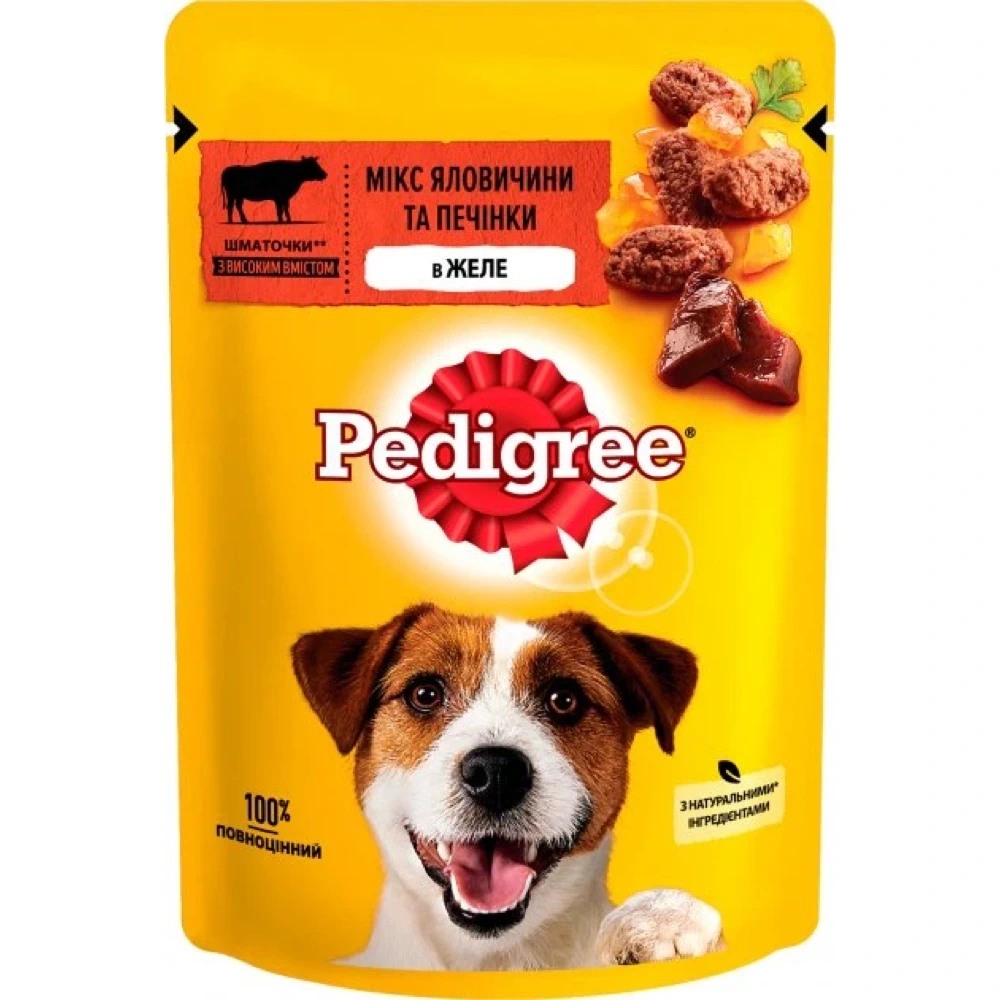 Вологий корм Pedigree для собак з яловичиною та печінкою в желе 100 г