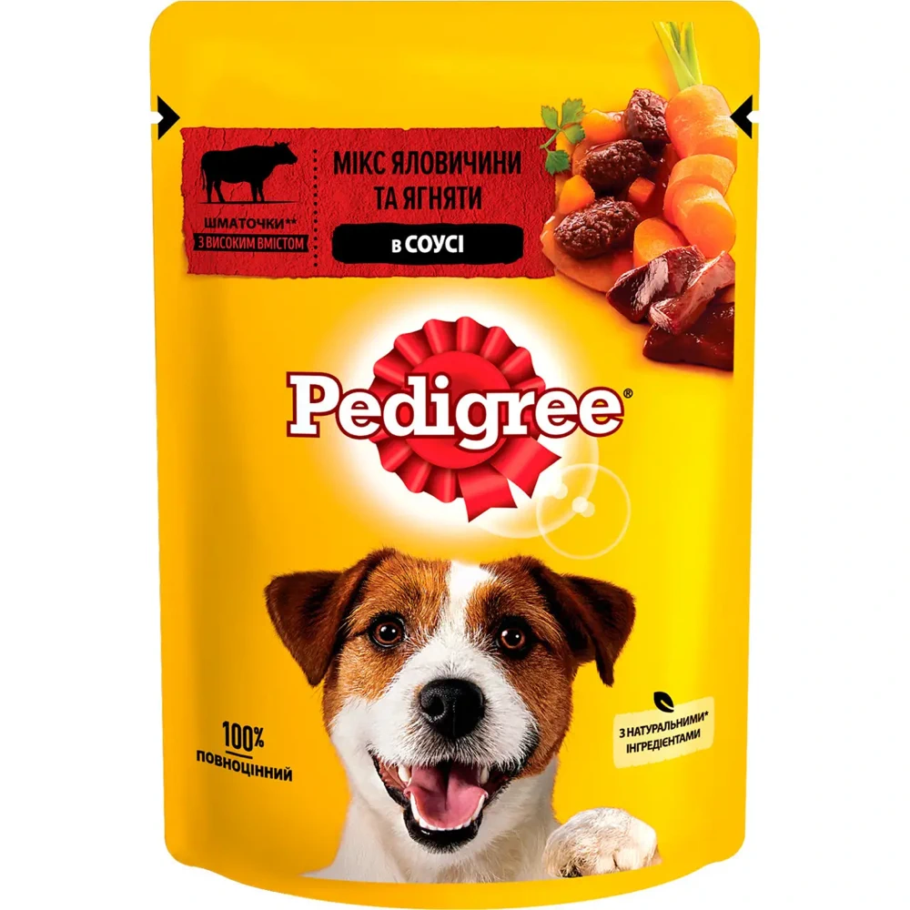 Вологий корм Pedigree для собак з яловичиною та ягням в желе 100 г