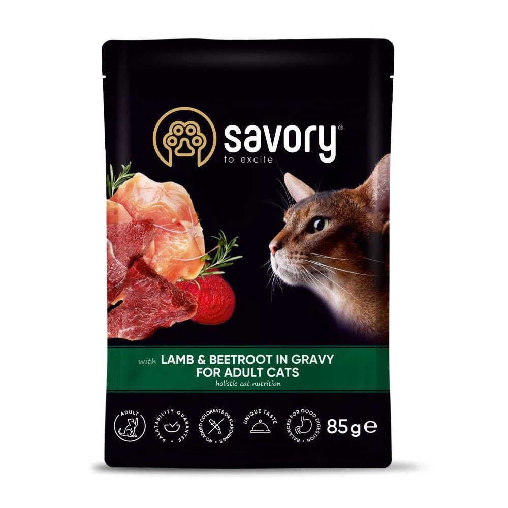 Вологий корм Savory Adult для котів ягня та буряк 85 г